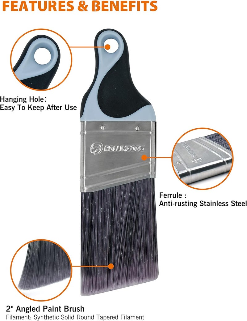 Rolling Dog 2 Inch Trim Paint Brush - 1PC 50mm Angled Sash Paint Brush and 1PC Pointed Round Trim Brush for Painting Walls - Image 5